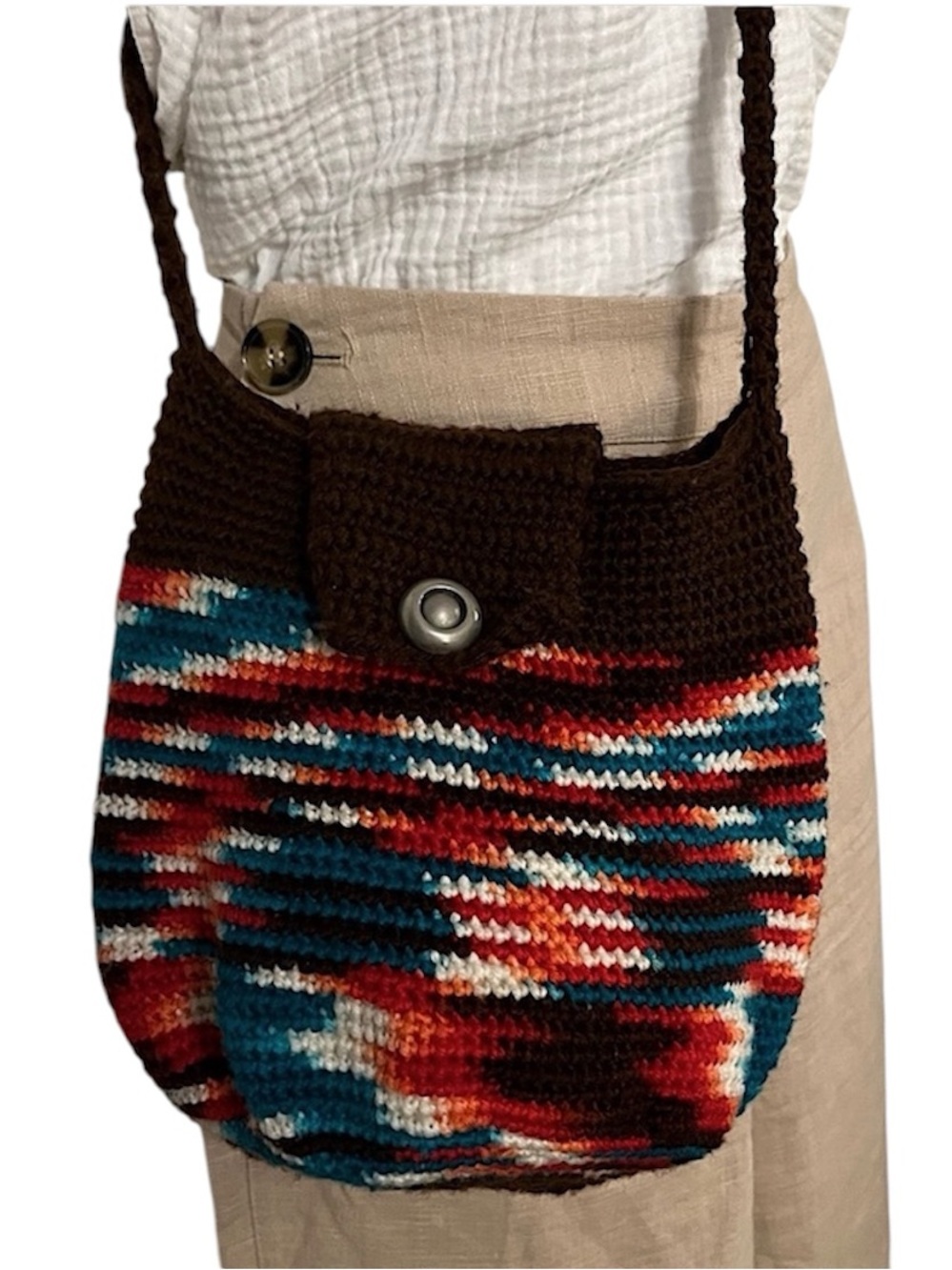Knit Multi Color Boho Crossbody Bohemian Crochet Hobo Bag Purse